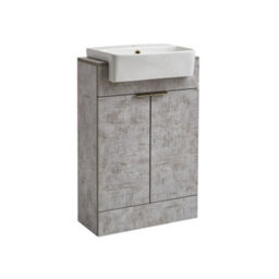 Homestylestore 550mm Concrete Grey Floorstanding Bathroom Vanity Unit And Aged Gold Finger Pull Handle - thumbnail 1