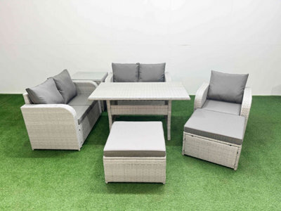 Fimous High Back Poly Rattan Garden Furniture Set Reclining Chair Loveseat Sofa Indoor Outdoor Set 2 Big Stool Side Table - image 1