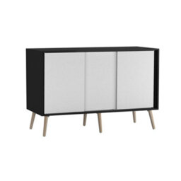 Urbn-Living Urbnliving 3-Door Sliding Cabinet Sideboard Black Carcass With White Doors Storage Organiser Home Cupboard Pine Wooden Legs
