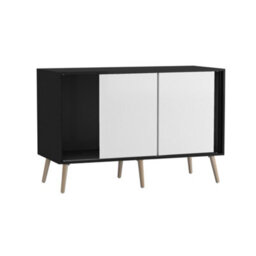 Urbn-Living Urbnliving 3-Door Sliding Cabinet Sideboard Black Carcass With White Doors Storage Organiser Home Cupboard Pine Wooden Legs - thumbnail 5