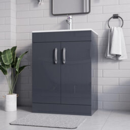 Belofay 600mm New York Grey Laquered Cloakroom Vanity Unit With Basin, With 1 Tap Hole Ceramic Basin And Soft Close Hinges - thumbnail 1