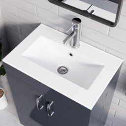 Belofay 600mm New York Grey Laquered Cloakroom Vanity Unit With Basin, With 1 Tap Hole Ceramic Basin And Soft Close Hinges - thumbnail 4
