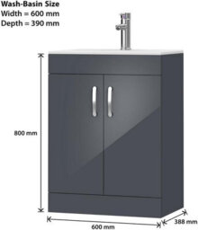 Belofay 600mm New York Grey Laquered Cloakroom Vanity Unit With Basin, With 1 Tap Hole Ceramic Basin And Soft Close Hinges - thumbnail 5