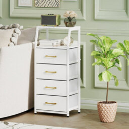 White 5 Drawer Storage Cabinet Vertical Storage Dresser With Foldable Fabric Drawers - thumbnail 4