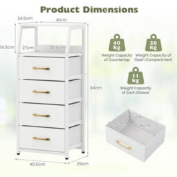 White 5 Drawer Storage Cabinet Vertical Storage Dresser With Foldable Fabric Drawers - thumbnail 2