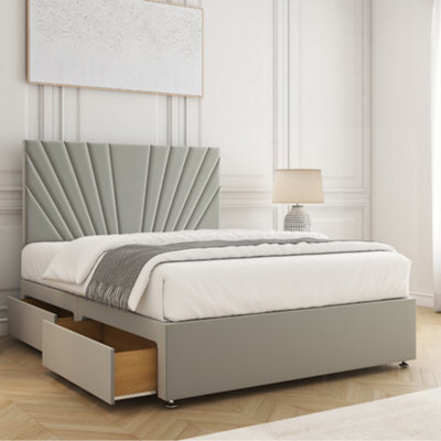 Bsspoke Maria Divan Bed Set Silver Plush Velvet With 24Inch Headboard & 2 Drawers Same Side & Mattress 3Ft 4Ft 4Ft6 5Ft 6Ft - image 1