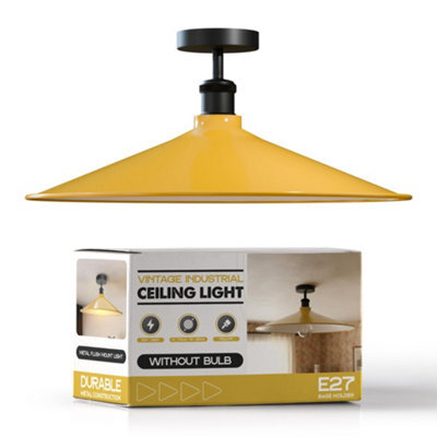 E27 Semi Flush Mount Ceiling Light Fixture Metal 40Cm Yellow Lampshade Vintage Ceiling Lighting For Living Room - image 1