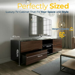 "Homeology Avitus Premium High Gloss Black With 4-Walnut Drawers And 2 Shelves Up To 65"" Led/oled/lcd Tv Cabinet" - thumbnail 9