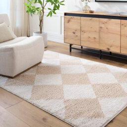 Livabliss Fossay Shaggy-Washable Beige High Pile Diamond Living Bedroom Rug 200 X 275 Cm Easy Care, Non Shedding - thumbnail 2