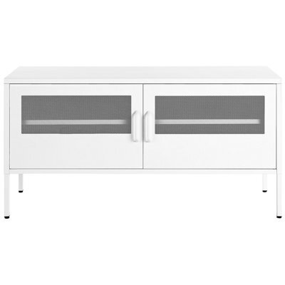 Wyld And Coco Novahome White Powder-Coated Steel Tv Stand - 2 Mesh Doors, Cable Management, W118 X D40 X H60Cm - image 1