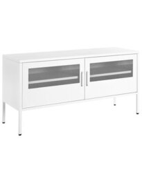 Wyld And Coco Novahome White Powder-Coated Steel Tv Stand - 2 Mesh Doors, Cable Management, W118 X D40 X H60Cm - thumbnail 3