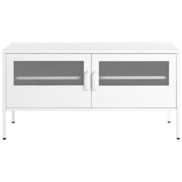 Wyld And Coco Novahome White Powder-Coated Steel Tv Stand - 2 Mesh Doors, Cable Management, W118 X D40 X H60Cm - thumbnail 1