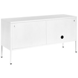 Wyld And Coco Novahome White Powder-Coated Steel Tv Stand - 2 Mesh Doors, Cable Management, W118 X D40 X H60Cm - thumbnail 4