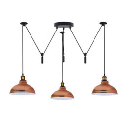 Rose Gold Pulley 3 Pendant Light Lampshade Height Adjustable Cord E27 Base 110-240V Ceiling Pendant Light For Bedroom - thumbnail 1