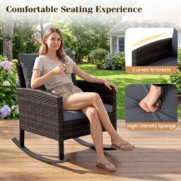 Costway 3 Pieces Wicker Rocking Chairs Set Rattan Outdoor Patio Furniture Set-Grey - thumbnail 9