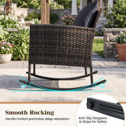Costway 3 Pieces Wicker Rocking Chairs Set Rattan Outdoor Patio Furniture Set-Grey - thumbnail 6