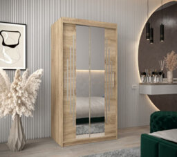 Arte Trendy York I Mirrored Sliding Door Wardrobe With Shelves And Hanging Rails In Oak Sonoma (H)2000mm (W)1000mm (D)620mm - thumbnail 2