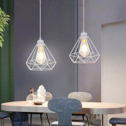 Modern Easy Fit White Metal Geometric Ceiling Pendant Light Shades Bulb Guards Wire Cage Lampshades - thumbnail 6