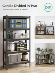 Songmics  Shelving Unit, 150 X 75 X 30 Cm, Max. Load 650 Kg (130 Kg Per Tier), Storage Rack, Black And Rustic Brown - thumbnail 7