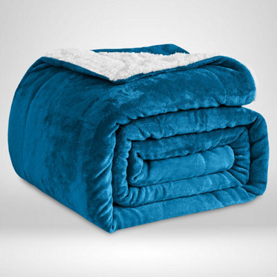 Ameha Sherpa Fleece Blanket Soft Thick Plush Warm & Reversible Throw Double Teal Size 150X200Cm