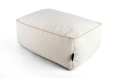 Littens Cream Teddy Boucle Rectangle Footstool Bean Bag Pouffe Ottoman Seat 65Cm X 45Cm X 25Cm - image 1