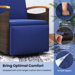 Costway Outdoor Swivel Rattan Recliner Chair Patio Wicker Chaise Lounge Chair W/ Cushions-Navy - thumbnail 8