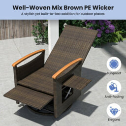 Costway Outdoor Swivel Rattan Recliner Chair Patio Wicker Chaise Lounge Chair W/ Cushions-Navy - thumbnail 7
