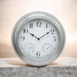 Large 46Cm Galvanised Metal Garden Wall Clock With Thermometer And Hygrometer - thumbnail 1