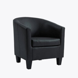 Home Detail Canberra Accent  Bucket Tub Chair Occasional Armchair Wood Effect Legs Black Pu Leather Foam Padded Backrest Seat - thumbnail 2