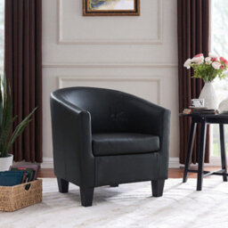 Home Detail Canberra Accent  Bucket Tub Chair Occasional Armchair Wood Effect Legs Black Pu Leather Foam Padded Backrest Seat - thumbnail 1