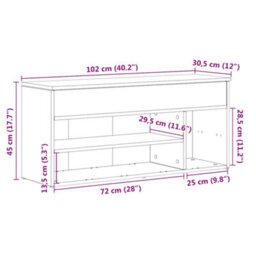 Vidaxl Shoe Bench Old Wood 102X30.5X45 Cm Engineered Wood - thumbnail 3