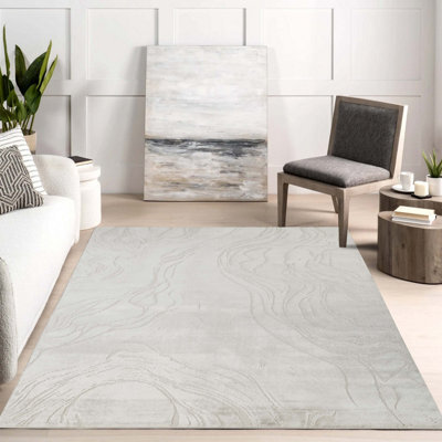 Novu Modern Abstract Living Room Area Rug Metallic Sheen- Stream Beige 160Cm X 230Cm - image 1