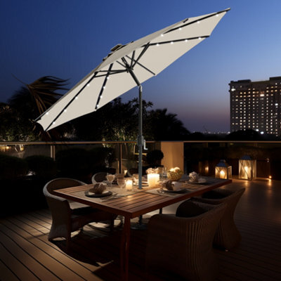 Sundaze 2.7M Cream Garden Parasol Umbrella With Solar Led Lights And Crank Tilt Function Outdoor Patio - image 1