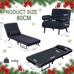 80Cm Black Folding Sofa Bed Sleeper Bed Chair Convertible Adjustable Armchair Pillow - thumbnail 2