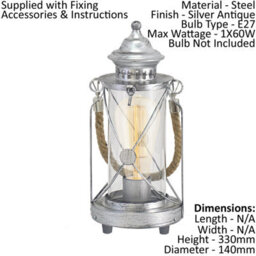 Elegant 2 Pack Antique Silver Table Lamps With Glass Lantern Shades - thumbnail 2