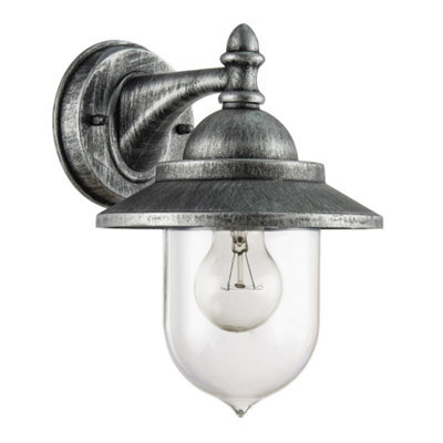 Happy Homewares Classic Style Outdoor Wall Lamp Lantern In Brushed Black Silver With Clear Shade - image 1