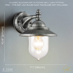 Happy Homewares Classic Style Outdoor Wall Lamp Lantern In Brushed Black Silver With Clear Shade - thumbnail 6
