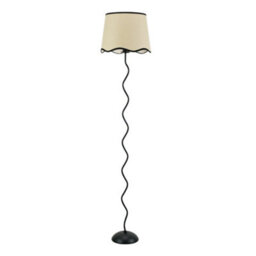 Valuelights Wiggle Black Metal Single Stem Floor Lamp With Linen Scallop Black Trim Tapered Shade - thumbnail 2
