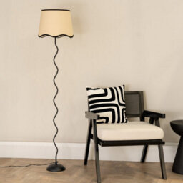 Valuelights Wiggle Black Metal Single Stem Floor Lamp With Linen Scallop Black Trim Tapered Shade - thumbnail 3