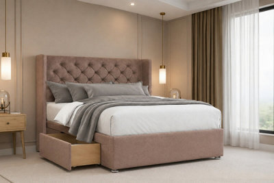 "Nexus Windsor Plush Divan, Mink, 54"" Winged Hb, 2 Drawers Foot-End, Open Coil Mattress, King" - image 1