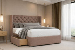 "Nexus Windsor Plush Divan, Mink, 54"" Winged Hb, 2 Drawers Foot-End, Open Coil Mattress, King" - thumbnail 1