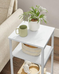 Songmics End Table With 3 Levels, Steel-Framed Bedside Table For Room, And Office, Industrial, Classic White And Classic Black - thumbnail 3