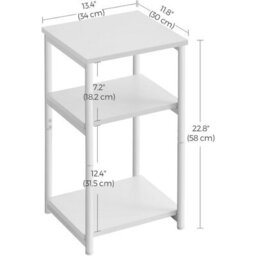 Songmics End Table With 3 Levels, Steel-Framed Bedside Table For Room, And Office, Industrial, Classic White And Classic Black - thumbnail 2
