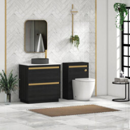 Royal Bathrooms Orion 800mm Hale Black Floor Standing Plain White Countertop Vanity Unit 2 Drawer With Art Round Basin & Brushed Brass Accent Trim - thumbnail 3