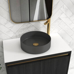 Royal Bathrooms Orion 800mm Hale Black Floor Standing Plain White Countertop Vanity Unit 2 Drawer With Art Round Basin & Brushed Brass Accent Trim - thumbnail 5