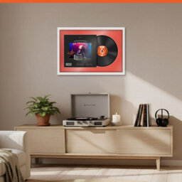 "AK Frames 25X17"" White Modern Vinyl Record Frame With Poppy Red Mount For 12 Inch Lp Cover & Disc - Overlapped Design" - thumbnail 8