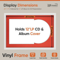 "AK Frames 25X17"" White Modern Vinyl Record Frame With Poppy Red Mount For 12 Inch Lp Cover & Disc - Overlapped Design" - thumbnail 2