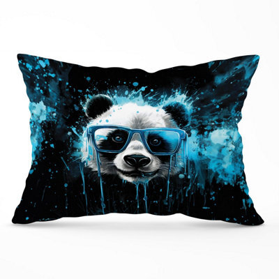 Warren Reed Designer Blue Splashart Panda Face Cushions 33Cm X 48Cm