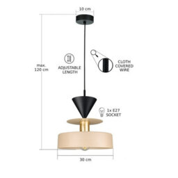 Luminosa Lighting Luminosa Valia Dome Pendant Ceiling Light Beige, Gold, Black 1X E27 - thumbnail 3