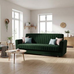 Molly Compact Green Sofa Bed Velour Upholstery With Pull Out Guest Bed Bonell Springs And Storage Compartment - thumbnail 3